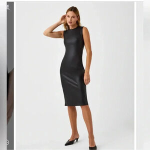 SPANX Leather-Like Sleeveless Sheath Dress Luxe Black / S
